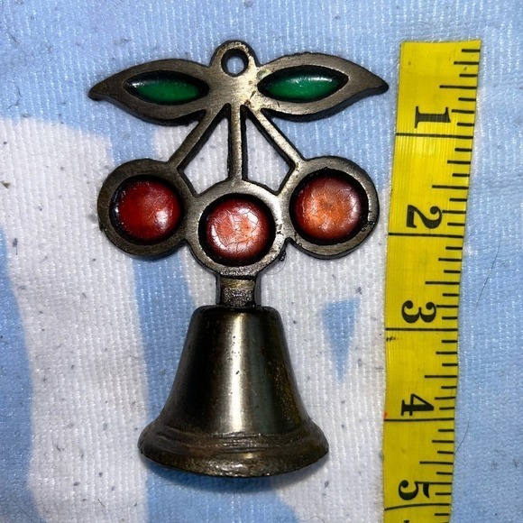 Vintage 1950’s Stained Glass Cherries Cast Iron Dinner Bell - Picture 7 of 7